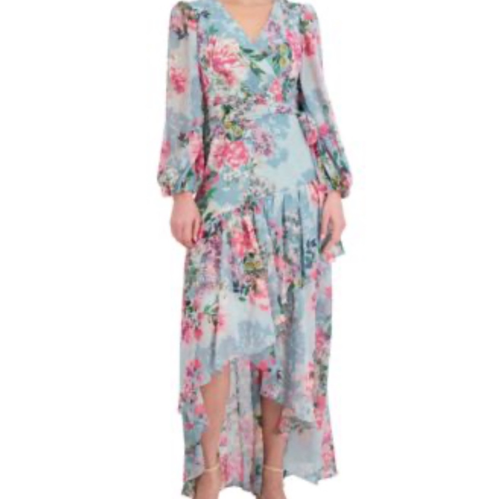 Eliza J Pink and Orange Long Sleeve V-Neck Sundress